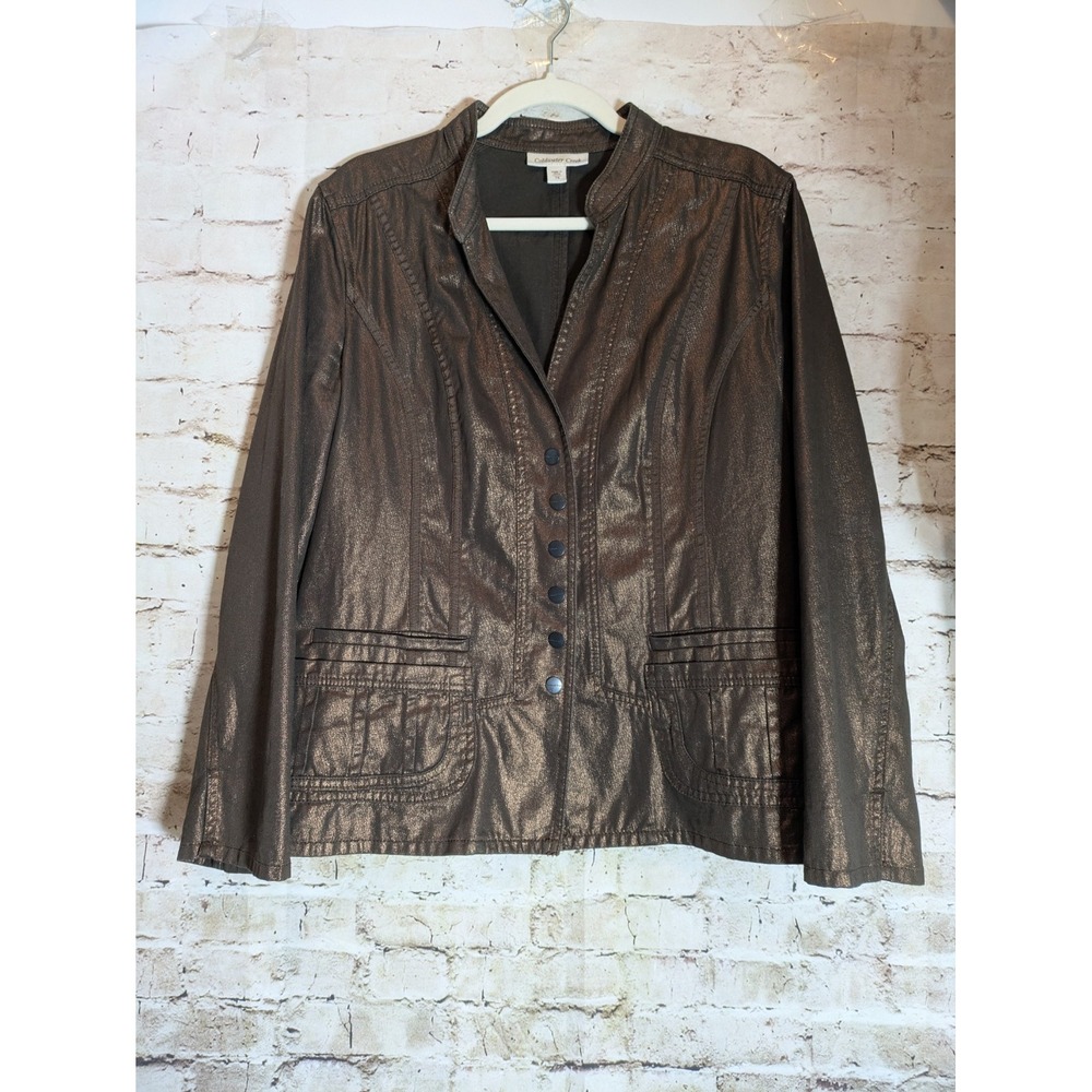 Coldwater Creek Jacket 16 In Copper Brown Lightweight Snap Front Pockets Plus